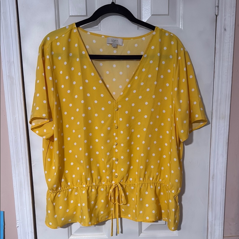 LOFT Yellow Buttoned Tie Front Blouse